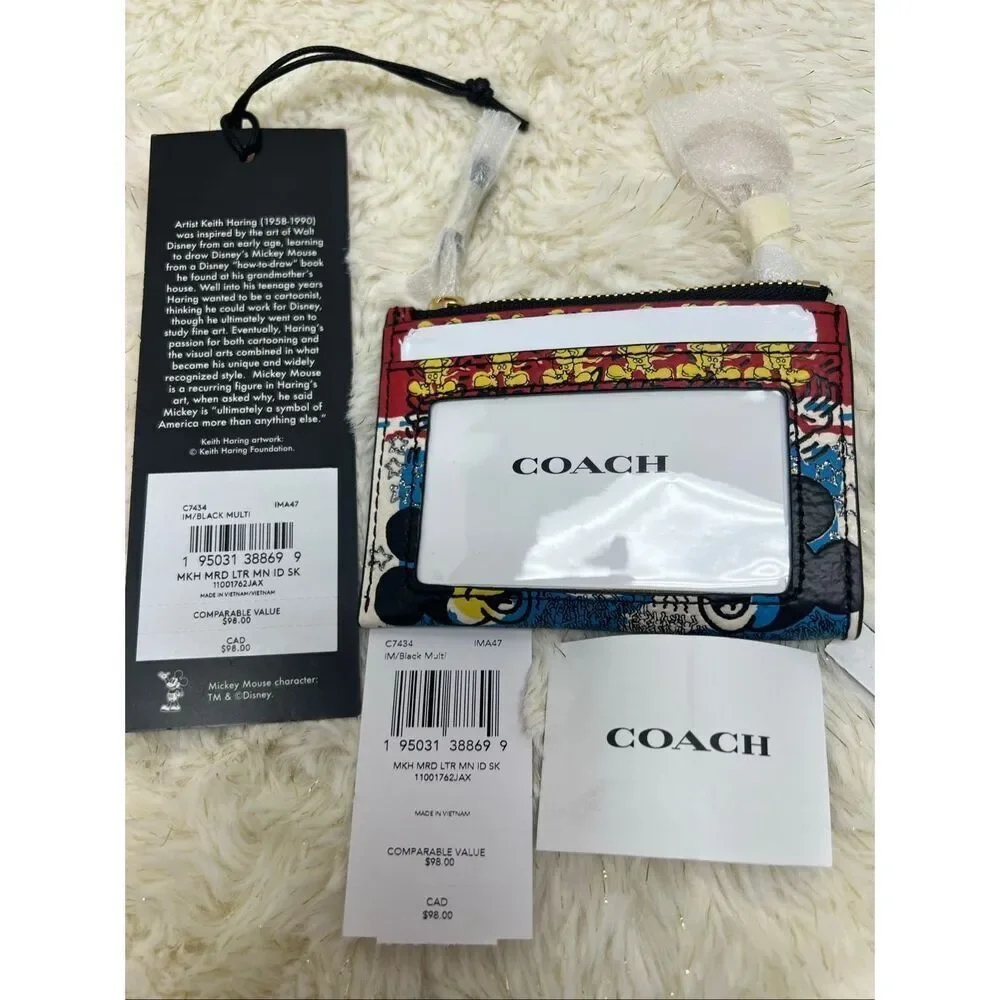 🔥🎁Nwt! Coach Disney Mickey Mouse Keith Haring ID Card Case Limited Edition